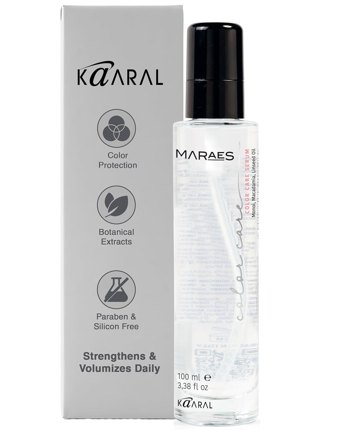 Kaaral Maraes Renew Care Serum – Certified Vegan Leave-In Serum for Damaged, Weak & Dull Hair – Monoi de Tahiti Oil and Algae Complex for Hydration, Smoothness, Shine & Healthy-Looking Ends – 100 ml