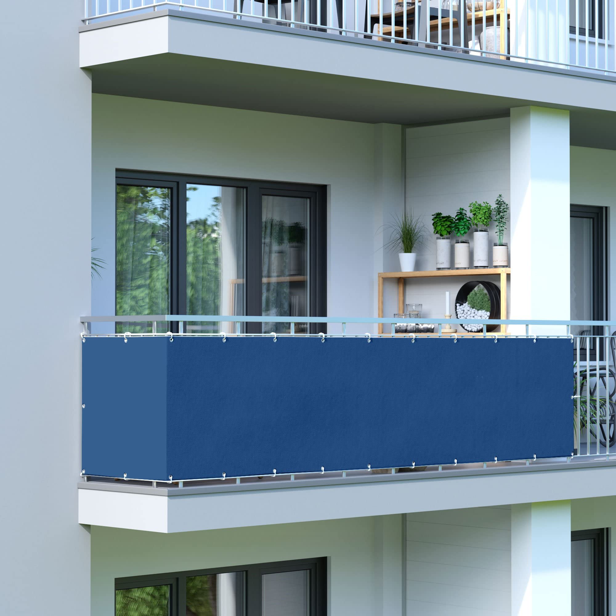 jarolift Brise Vue pour Balcon, Revêtement et Pare Vue de Balcon, Protection Contre Le Vent et Le Soleil, Étanche Á l'eau, 600 x 90 cm, (24 Oeillets) Bleu Azur