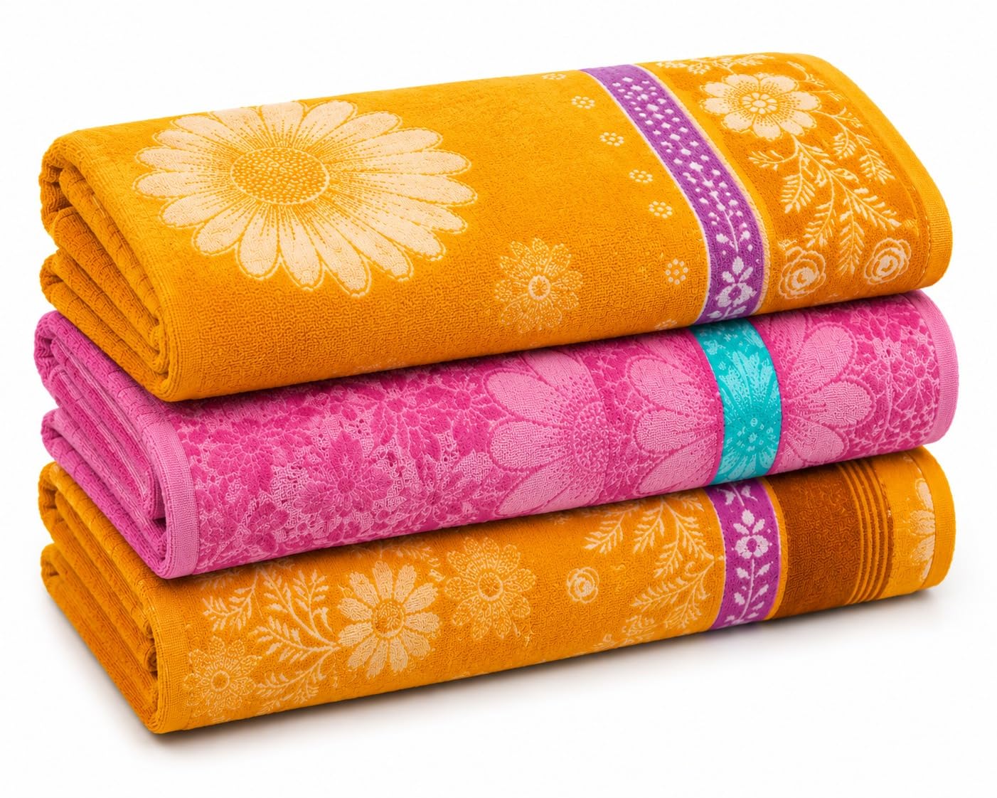 Pack of 3 Cotton Bath Towels for Men & Women | Soft & Absorbent Terry Towels | Quick Dry Floral Printed Bath Towel Set | Skin Friendly Daily Use Towels-image-15