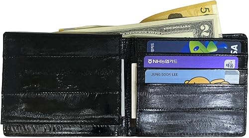 Miniatura 3 de Genuina Anguila Piel Cuero Bifold Billetera Para Hombres Tarjeta de Crédito Billetera 1 ID Ventana, Negro -, Billetera plegable