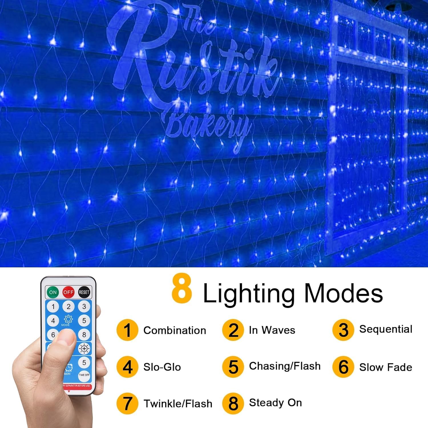 Suyoo 2 X 3 Meters 192 LED Solar Net Lights,Outdoor Mesh Net Light for Bushes,Waterproof Garden Lights Solar Powered with Remote 8 Lighting Mode for Roof Window Home Party Easter Decor(Blue) - Image 2