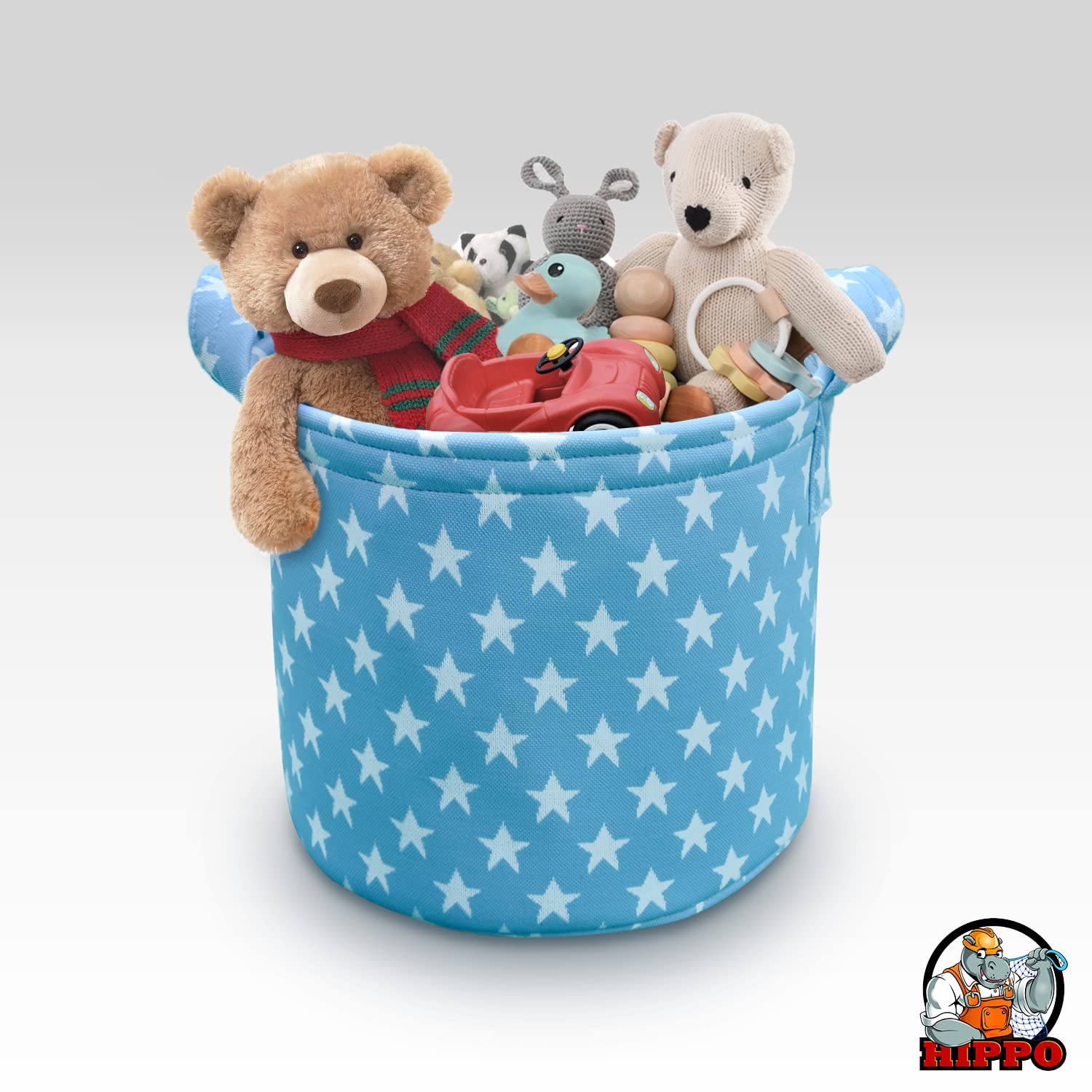 HIPPO Designer Non-woven Polyester Cute Baby Toy Bin for Smart Mothers Unbreakable Toy Storage Basket For Babies Laundry Basket Cloth Storage Bin (Blue-Star, Pack of 1)