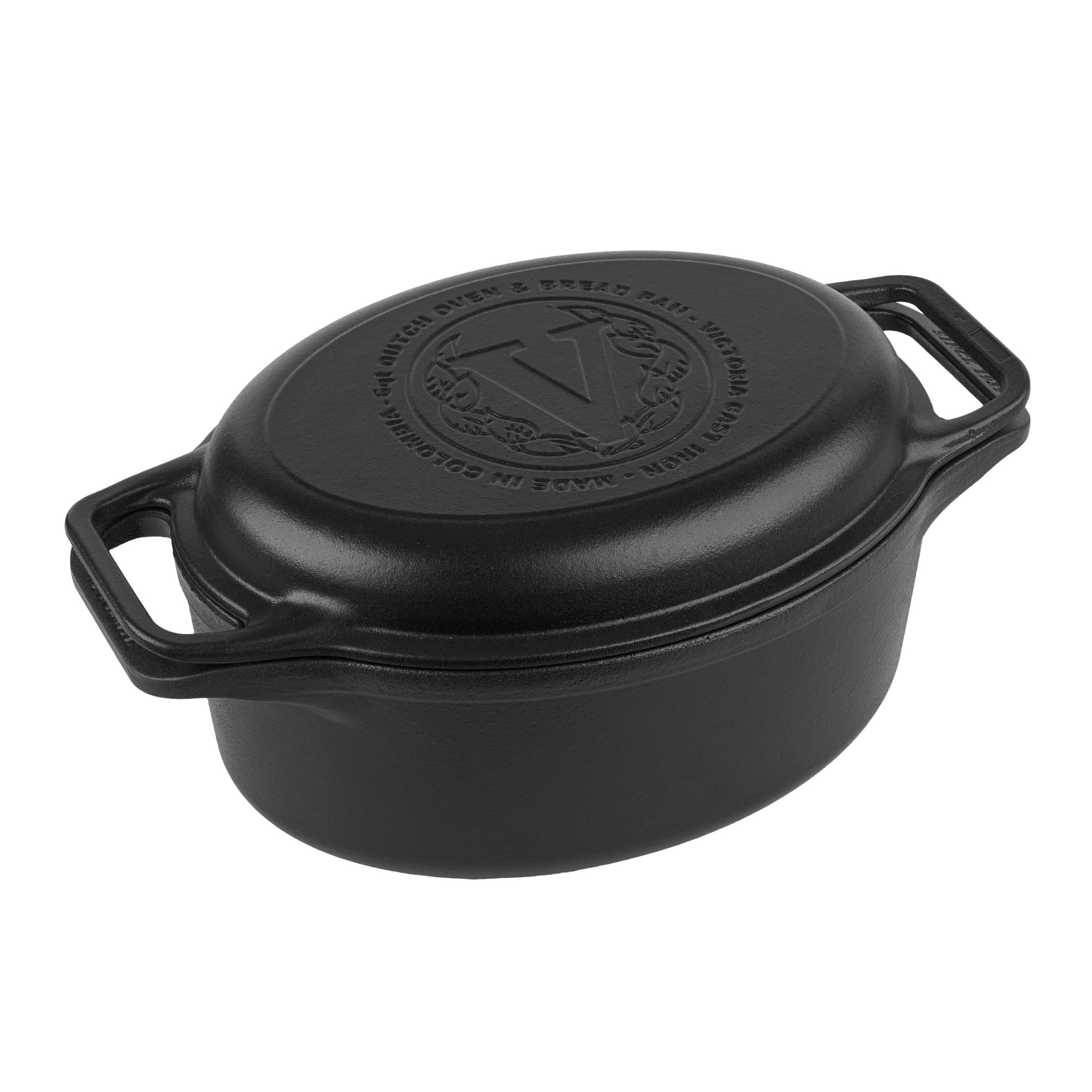 Victoria Cocotte et Poêle Induction Fonte Émaillée 31cm Ovale, 2 Piece Set Dutch Oven 5,​7L, Four Hollandais Sans PTFE et PFOA, Convient pour Feu, Barbecue, Four, Vitrocéramique, Gaz