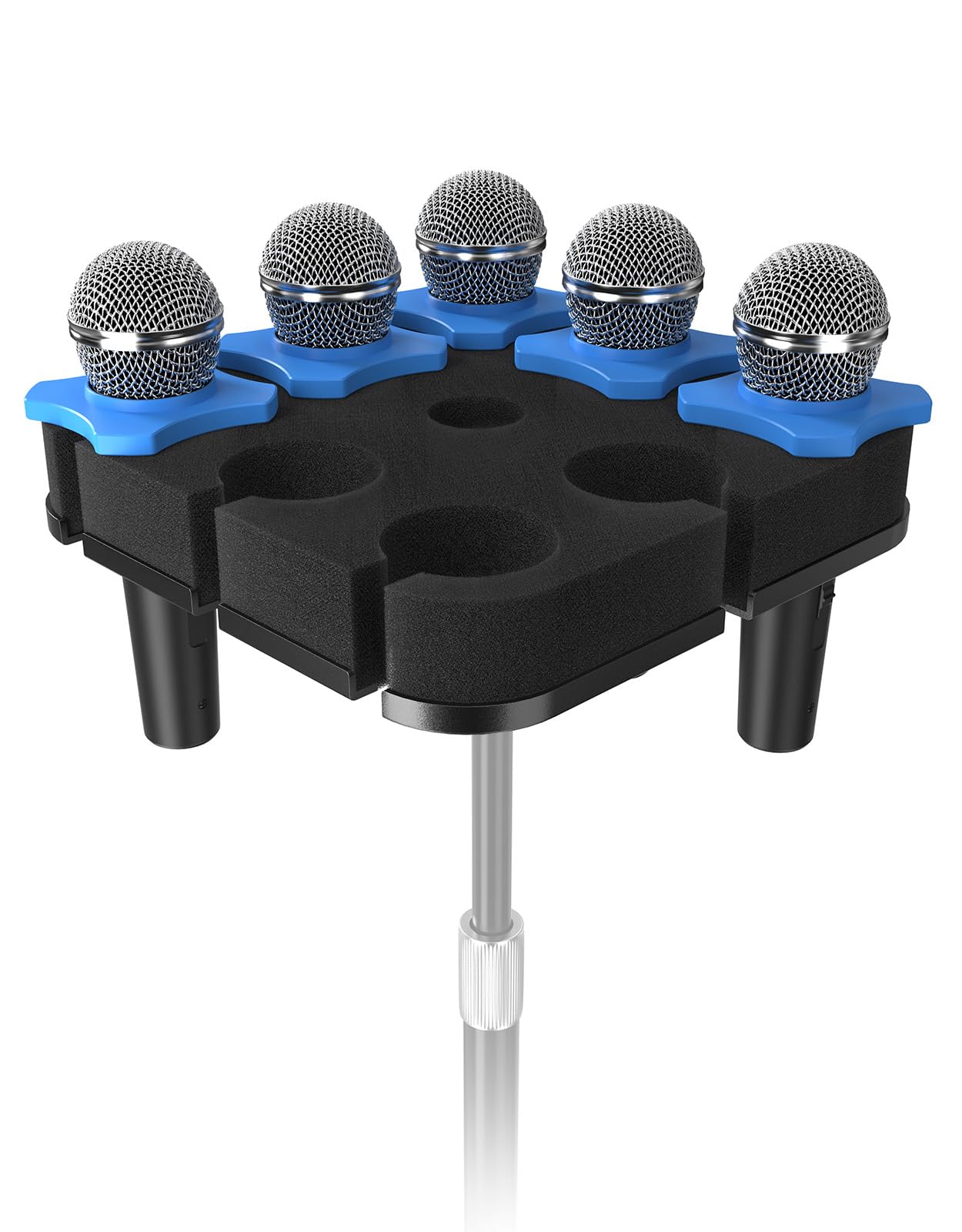 Etour Multi Microphone Holder for Mic Stand Square Tray Microphone Storage Organizer for Handheld Dynamic Wired and Wireless Mics Rubber Padding Mounted to 5/8"-27 or 3/8"-16 Threaded