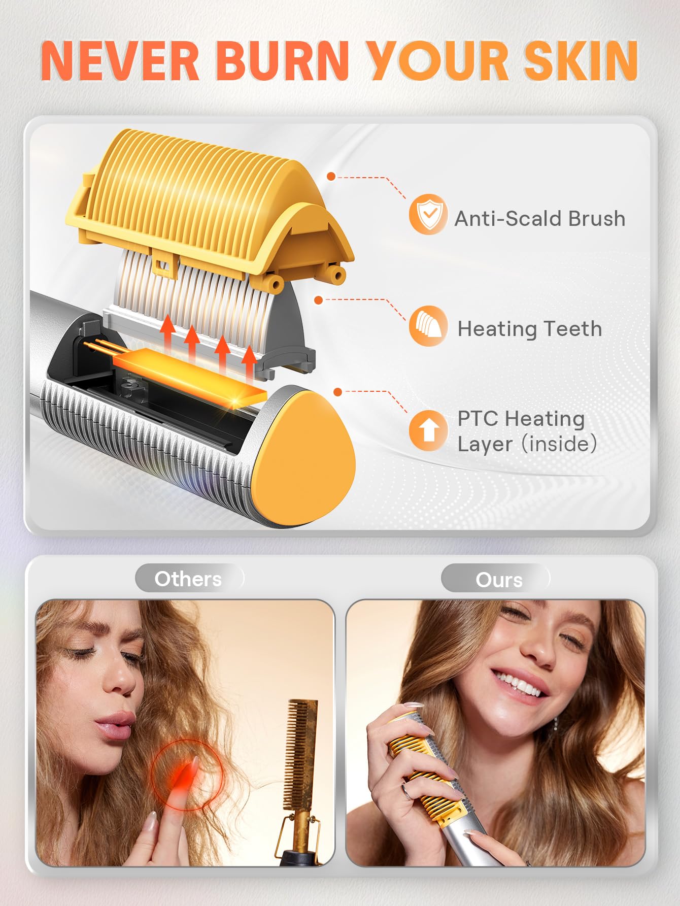 SHEGLAM Spazzola Lisciante 3D a Ioni con Piastre Riscaldanti in Oro 24K - Design Antiscottatura, Riscaldamento Rapido 60s, Funzione Auto-Spegnimento, Elimina Crespo per Capelli Lisci e Setosi