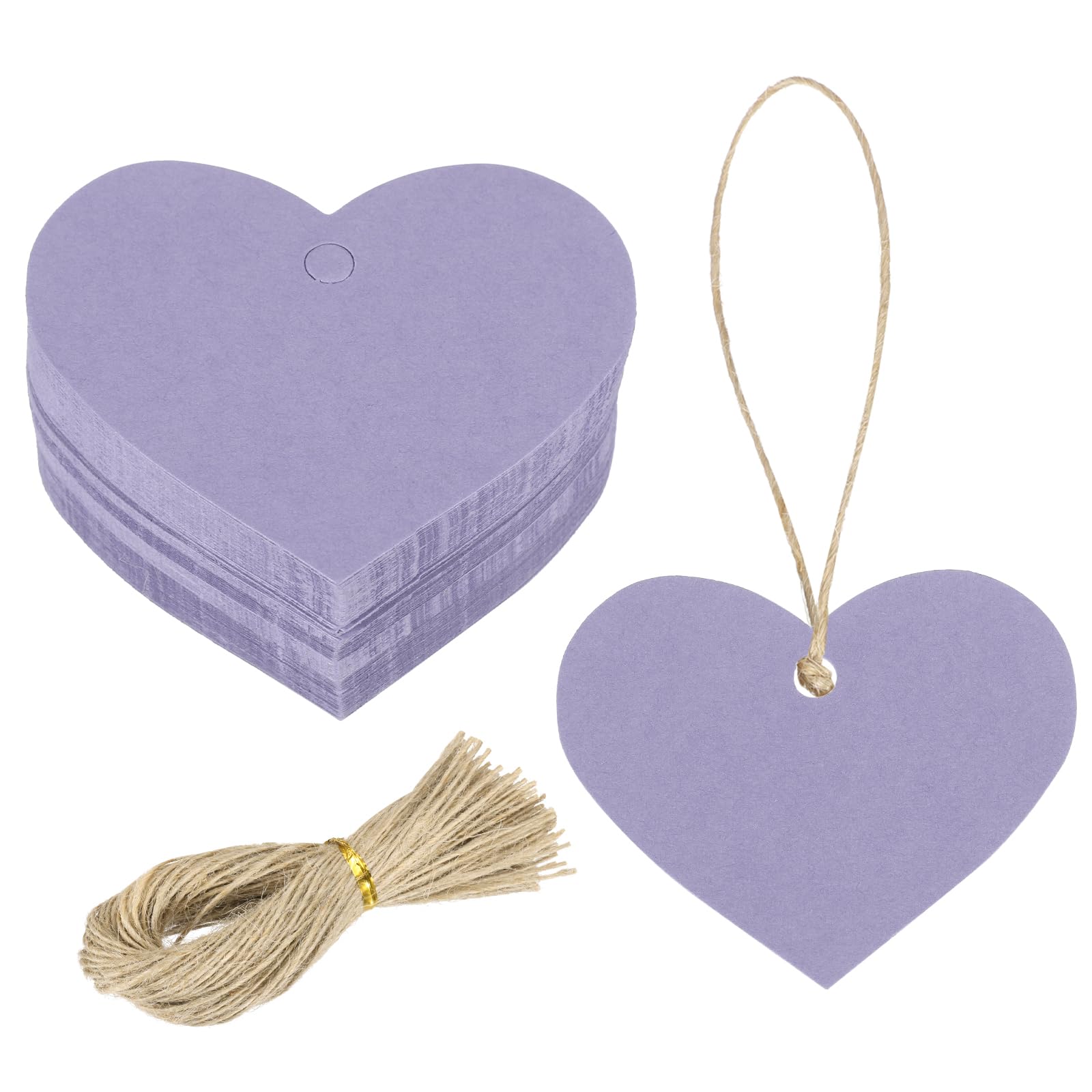 sourcing map 100Pcs Kraft Paper Gift Tags with String, 2.2 x 2.6 Inch Blank Hanging Labels Heart Shape Paper Labels Purple Gift Tags for Price Tags, Christmas, DIY Crafts