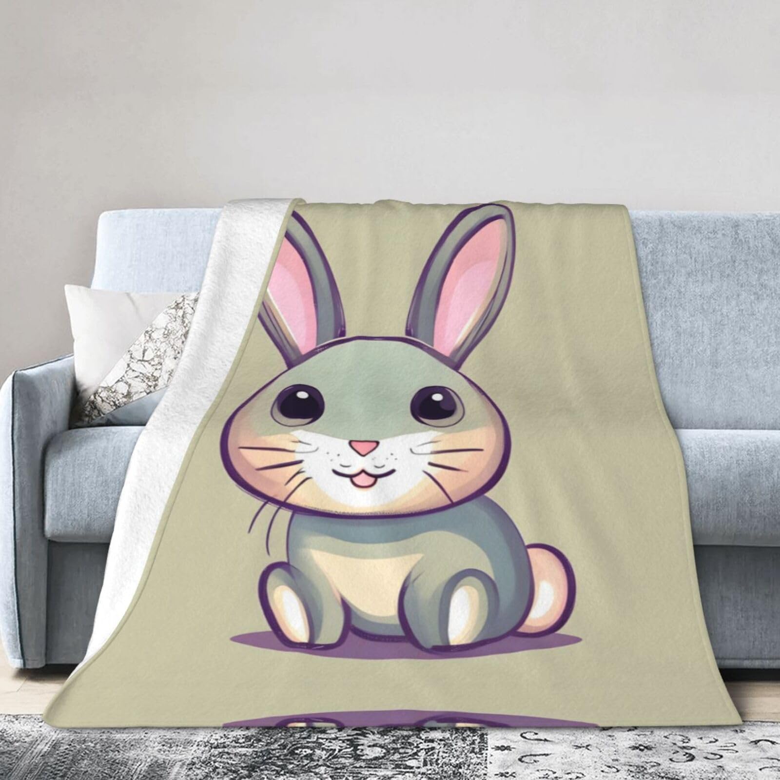 Cute Little Bunny 60"x50" Fleece Blanket, Full Size, Super Soft, Suitable for Bed, Sofa, Camping, All Seasons