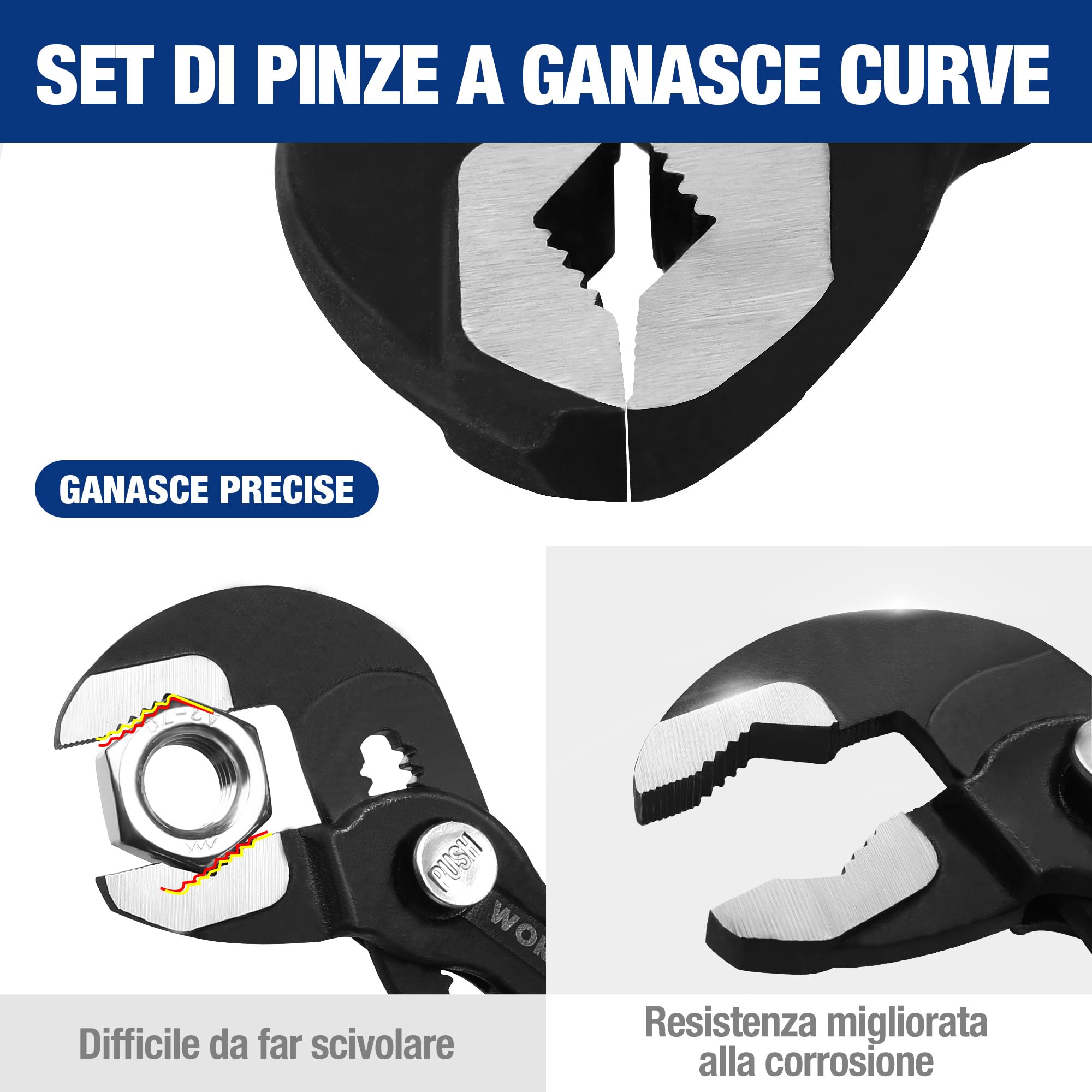 WORKPRO Pinze Regolabili per Tubi e Dadi 250mm, Pinza a Pappagallo a Regolazione Rapida, con Comoda Impugnatura