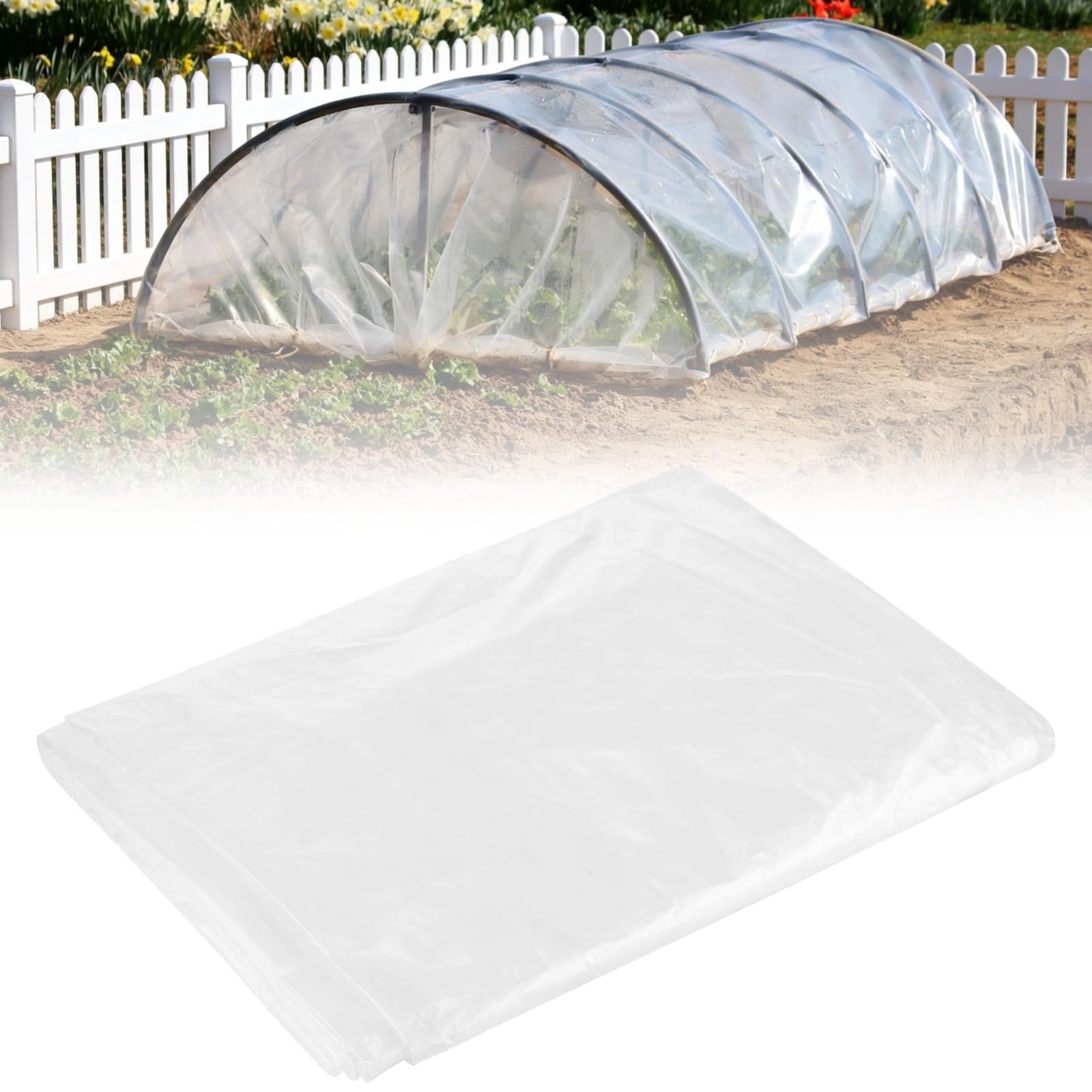 Skdqiee Extra Thick Polythene Plastic Sheeting, 2 x 10 m Clear PE Polytunnel Cover Sheet, Heavy-duty Waterproof Garden Grow Sheet for Gardening, Building Protection