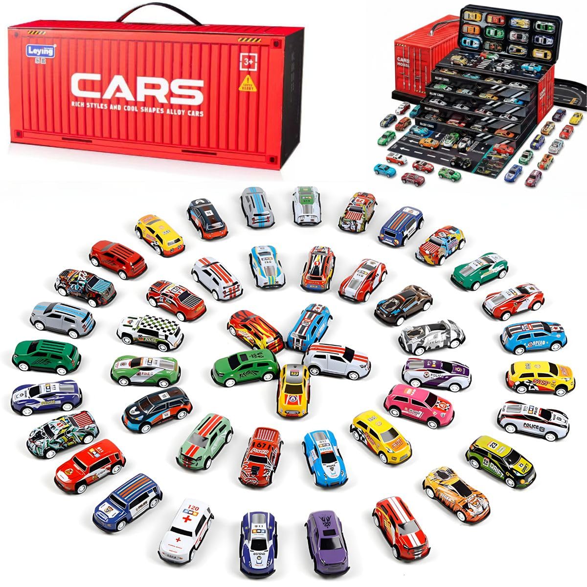 Kit Infantil com 48 Carrinhos Miniatura em Maleta, Conjunto para