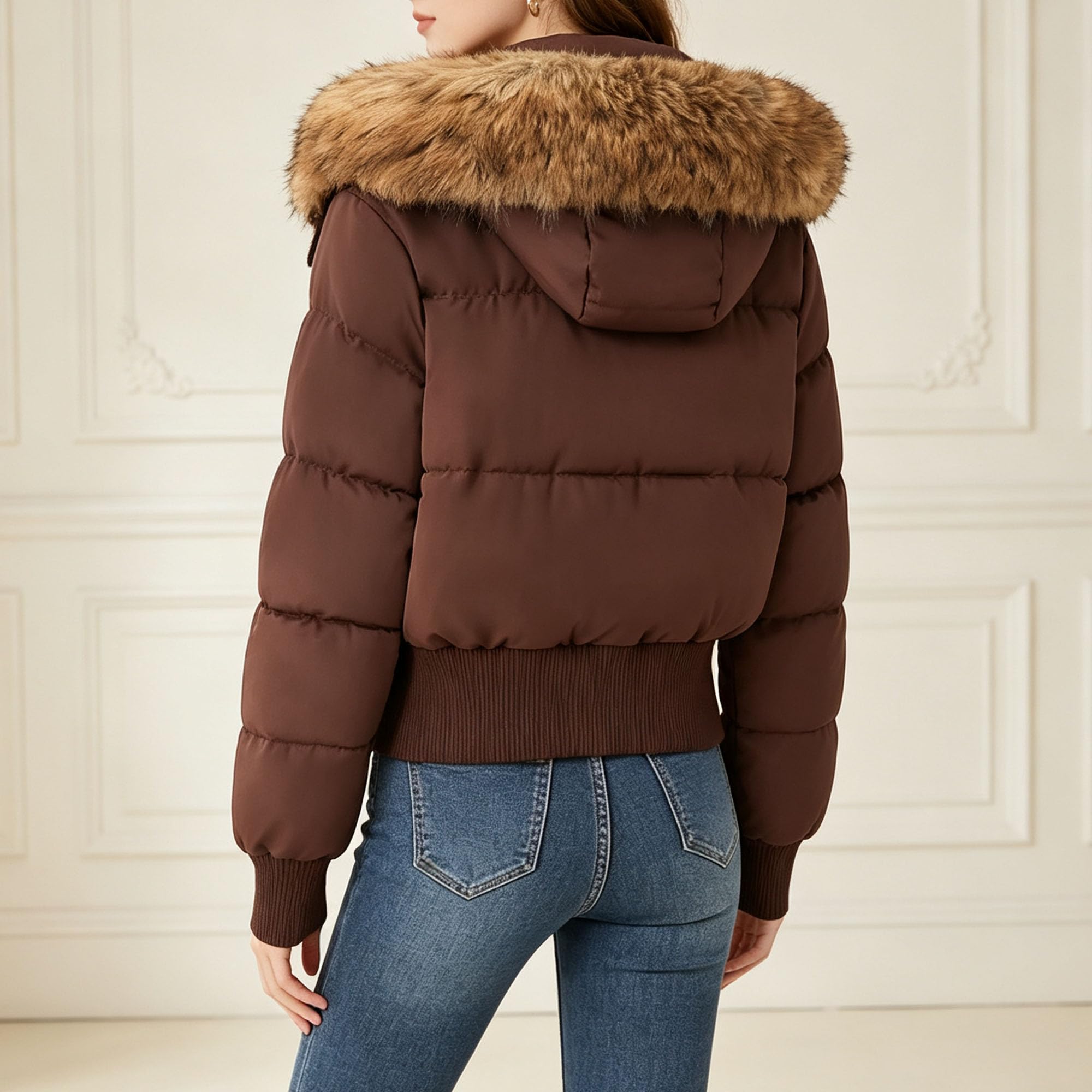 Bonita chaqueta corta acolchada de piel sintética para mujer, abrigo de