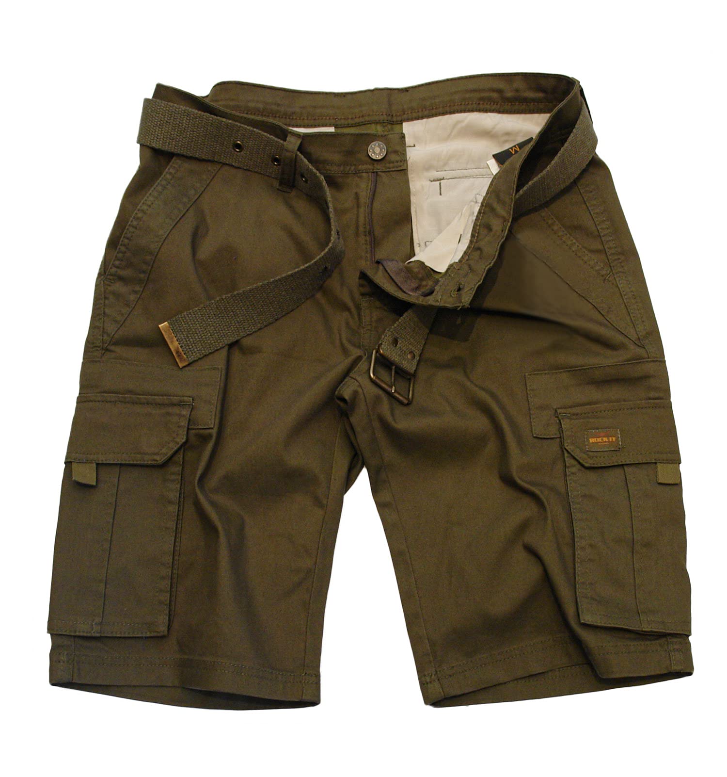 ROCK-IT Apparel Pantalones Cortos de Carga para Hombres con cinturón Bermuda Vintage con 6 Bolsillos para Cerrar Pantalones Cortos de Verano para Hombres - Tallas S-5XL - Muchos Colores