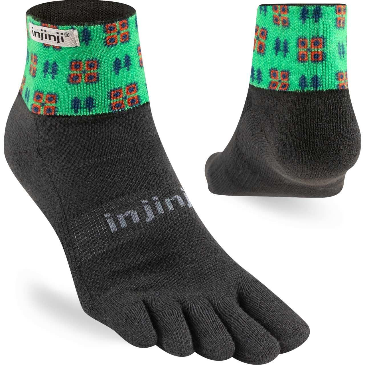 Injinji Artist Designed Trail Midweight Mini-Crew Socks Evergreen S