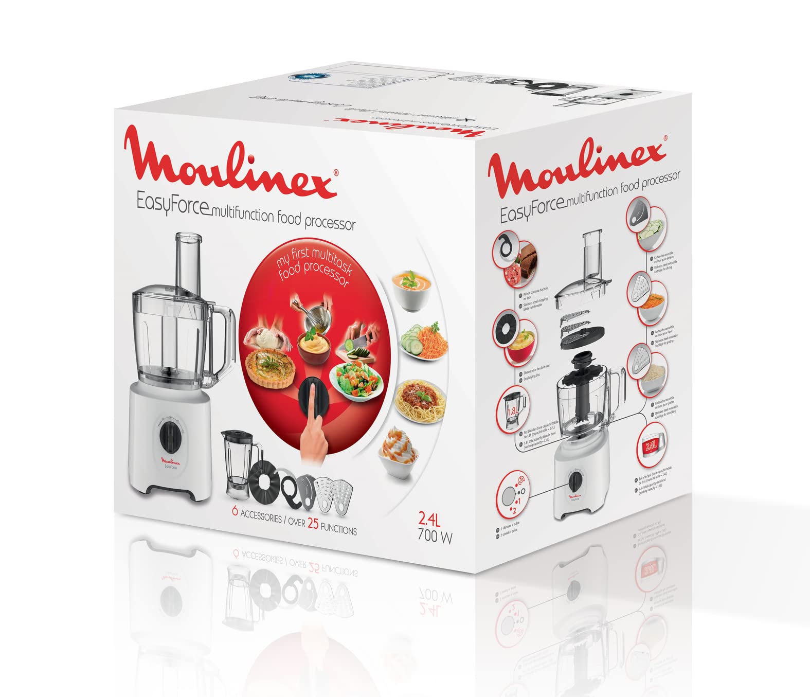 Moulinex FP2461 Easy Force Robot da Cucina Multifunzione All-in-One, 2.4 Litri, 700 W, 6 Accessori per 25 Funzioni, Robot Frullatore e Tritatutto