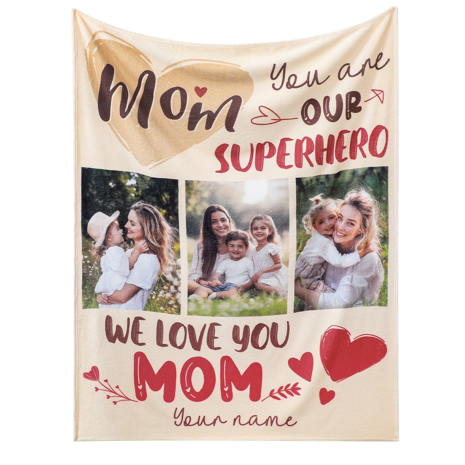 Snewvie Gifts for Mum,Personalised Blanket Adults,Custom Blankets with Photos,Personalised Photo Blanket,Flannel Mum Blanket,Personalised Gifts for Mum from Daughter on Birthday Mothers Day(3Photos)