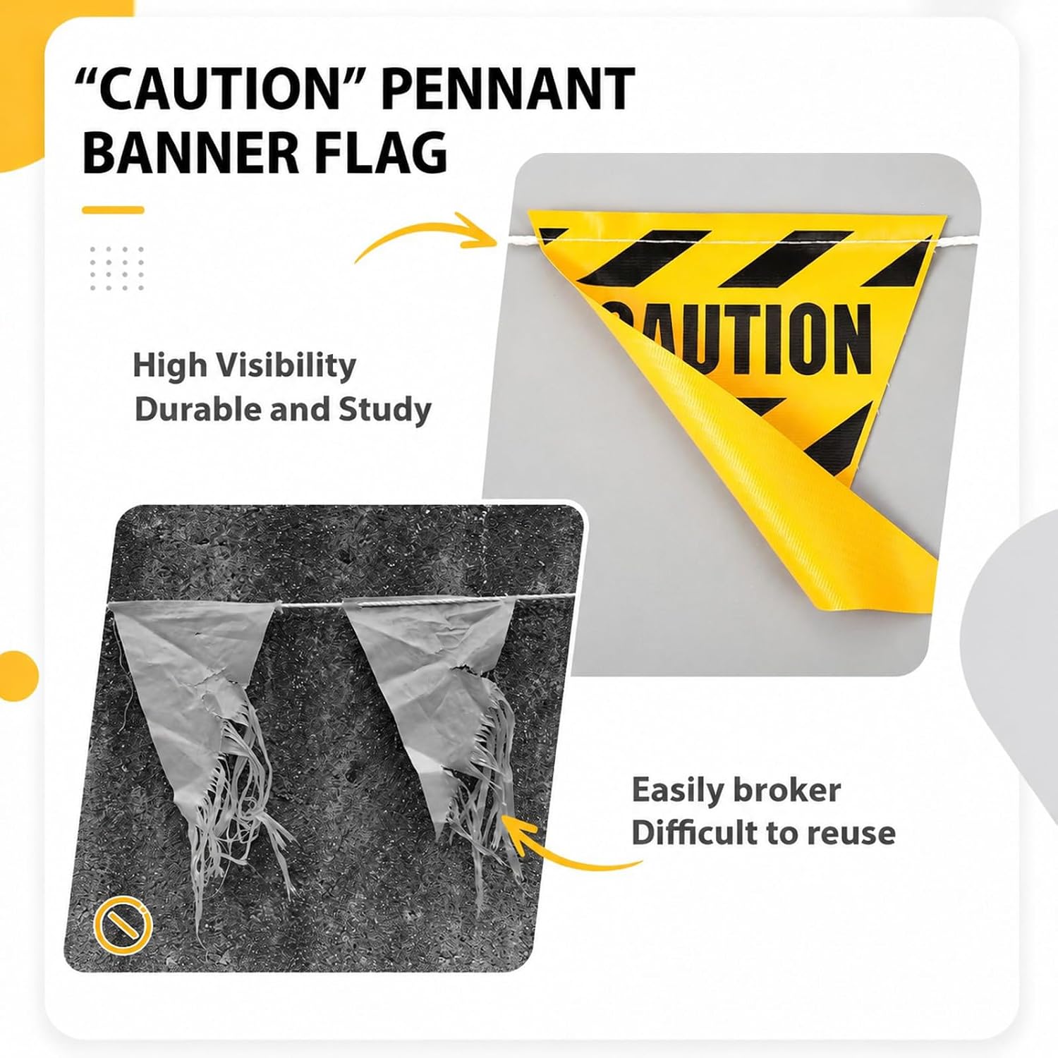 Caution Pennant Banner Flag, 102 Ft/ 45 Pcs Pennant Safety Flags Perimeter Warning Flag Banner Line String Warn of Rooftop, Hazardous Areas, Traffic Control, Construction Sites, 10 x 7‘'