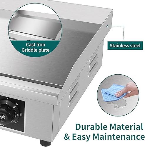 Miniatura 5 de Plancha eléctrica comercial de 22 pulgadas, parrilla superior plana de 3000 W, 110 V, parrilla Teppanyaki antiadherente, barbacoa de placa caliente