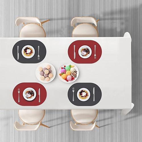 Miniatura 2 de Manteles individuales de silicona, manteles individuales ovalados para mesa de comedor, juego de 4, antideslizantes, impermeables, resistentes al