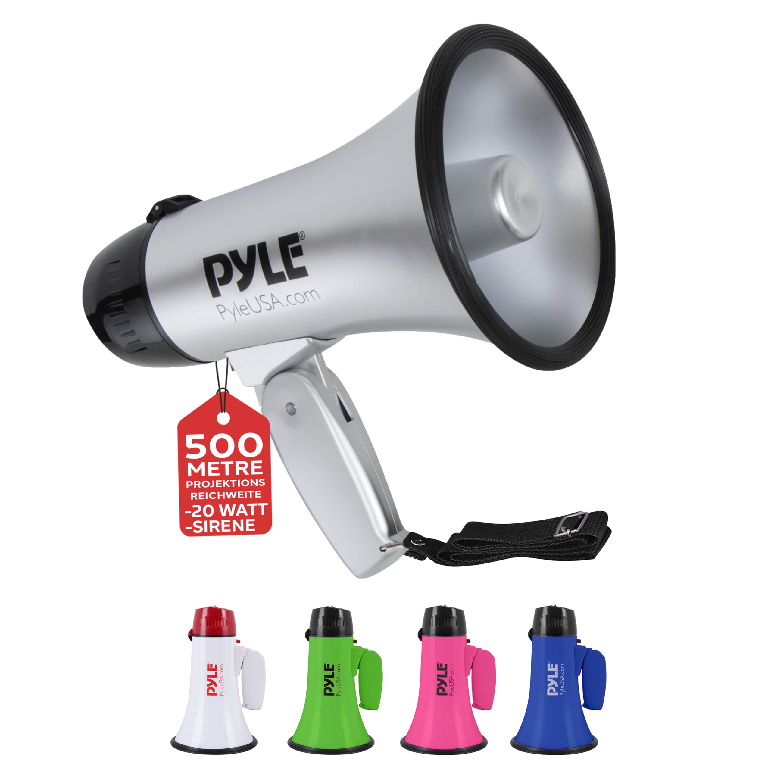 Pyle Mini Megafon mit Sirene & Mikrofon 20 Watt, Tragbares Megaphon Klappbar & Lautstärkeregler, Tröte zum Anfeuern für Sport & Veranstaltungen, Fußball Fanfare für Fans für Stadion, Fußball & Events