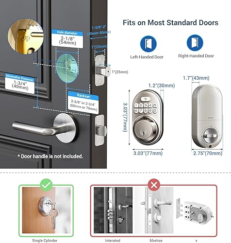 Miniatura 9 de Veise Cerradura de puerta de entrada sin llave, cerrojo de teclado electrónico, entrada con llave, cerradura automática, contraseña antimirada,