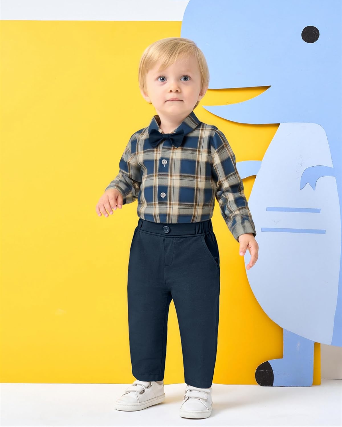 Baby Boy Clothes Suits Infant Baby Boys Outfits Long Sleeve Plaid Shirt+Pants+Bowtie+Beret Hat 4Pcs Set 0-18M