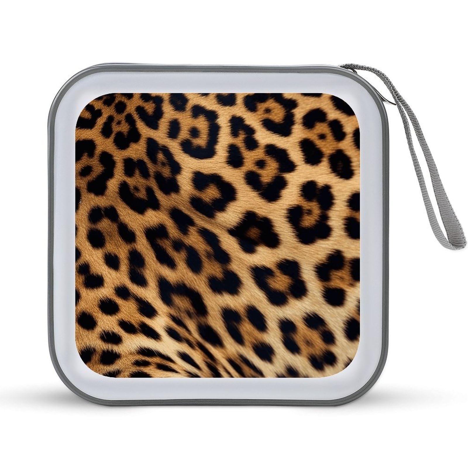 FekiLoot Rough Leopard Print CD Case 40 Capacity DVD Case Holder Hard Plastic DVD Disc Storage Binder for Car Portable Zipper Disc Storage Organizer Wallet Bag for Home Travel