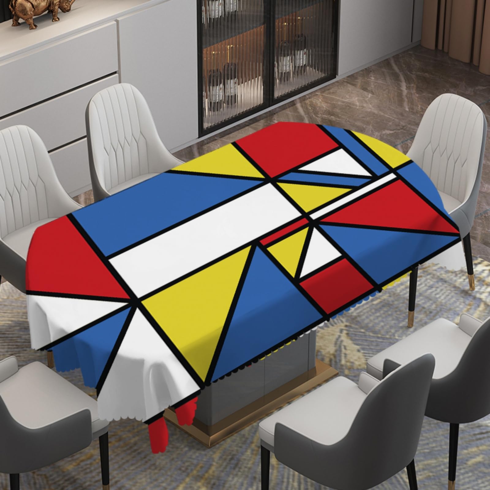 Mantel mesa ovalada antimanchas impermeable de tela lavable rojo y amarillo 152x305cm
