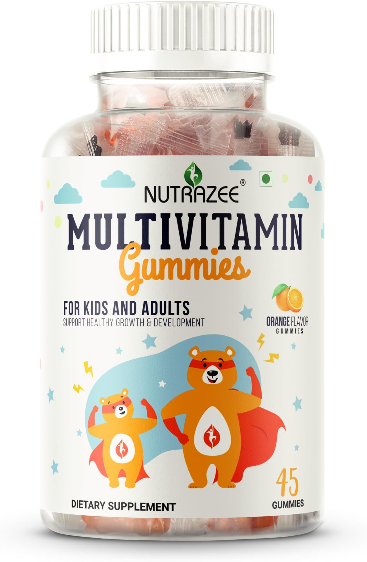 Nutrazee Multivitamin Gummies for Kids 2-6 & 7+ Years, Men & Women | Essential Vitamins With Biotin For Growth & Development| 45 Gummy Bears