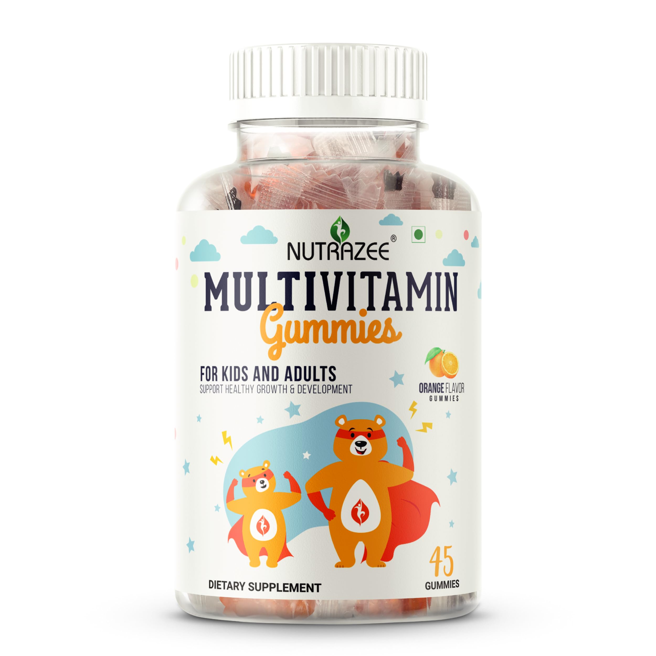 Nutrazee Multivitamin Gummies for Kids 2-6 & 7+ Years, Men & Women | Essential Vitamins With Biotin For Growth & Development| 45 Gummy Bears