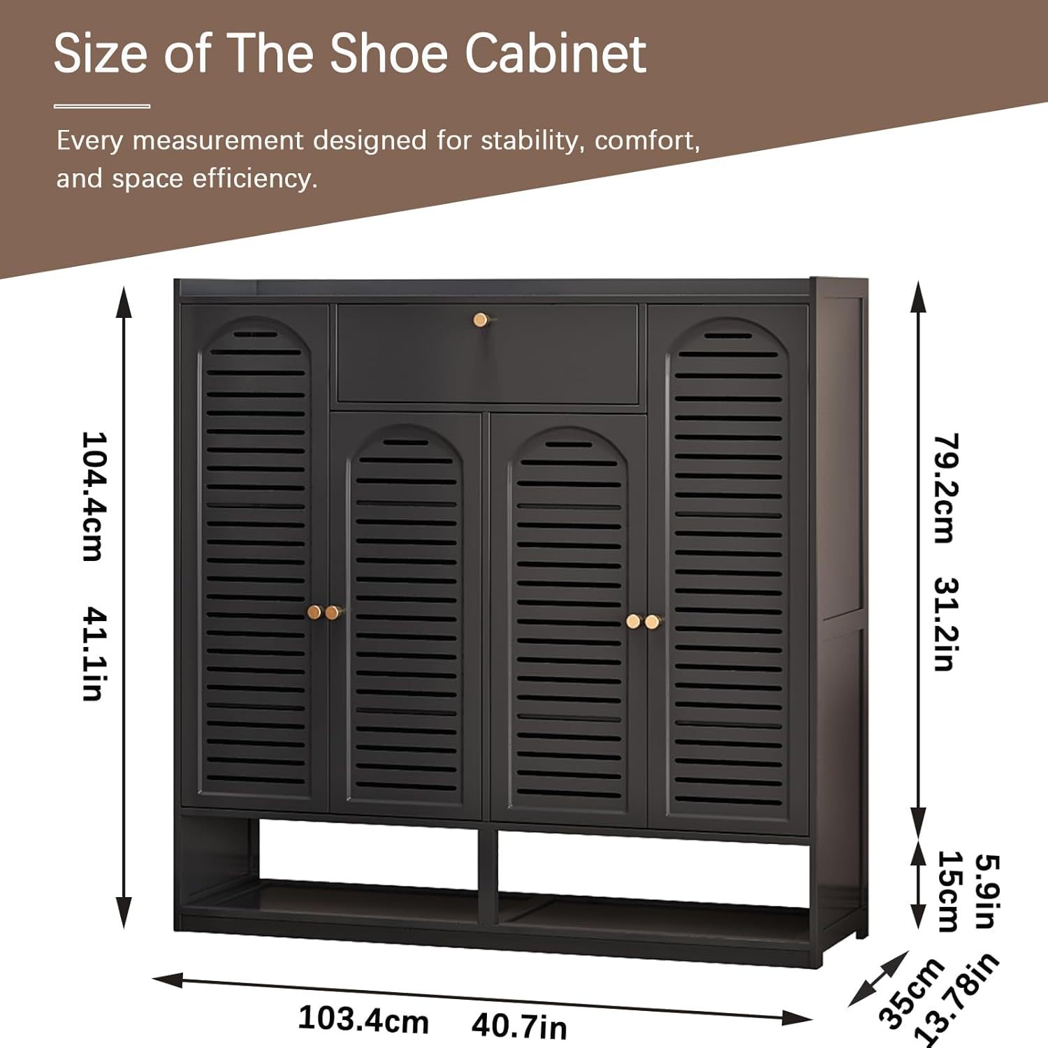 Shoe Cabinet with Louvered Doors, Freestanding Entryway Shoe Storage Cabinet with Drawer & Open Compartment, Modern Bamboo Shoe Rack Organizer with Thickened Adjustable Shelves for Hallway Living Room