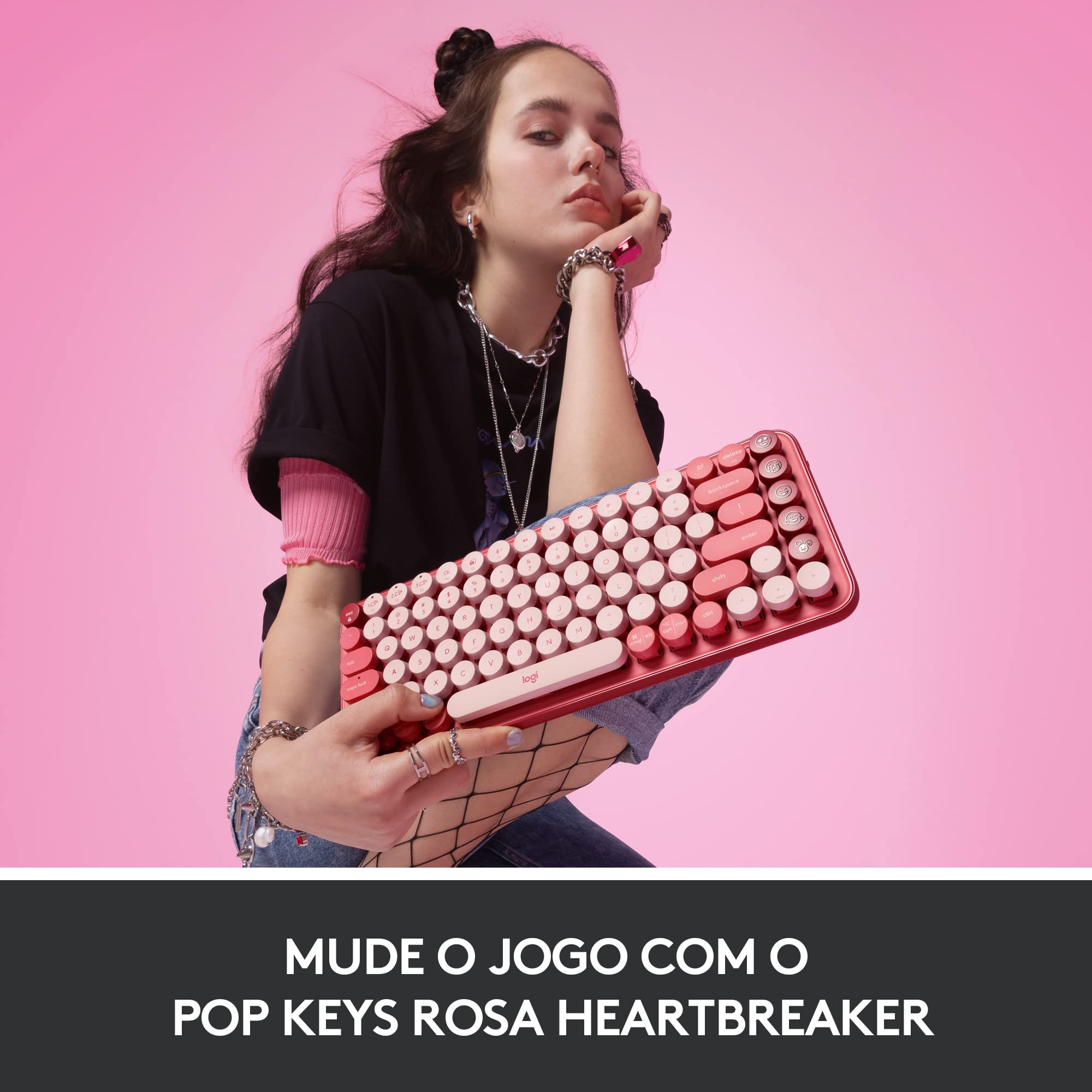 Teclado Mecânico sem fio Logitech POP Keys com teclas Emoji