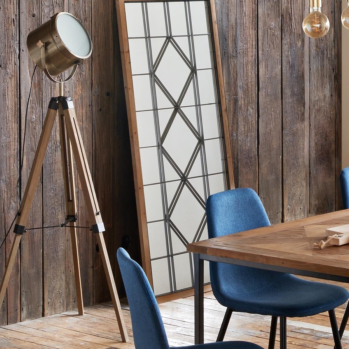 Atmosphera - Lámpara de pie trípode 'Ebor' de bronce - madera y acero A. 152 cm