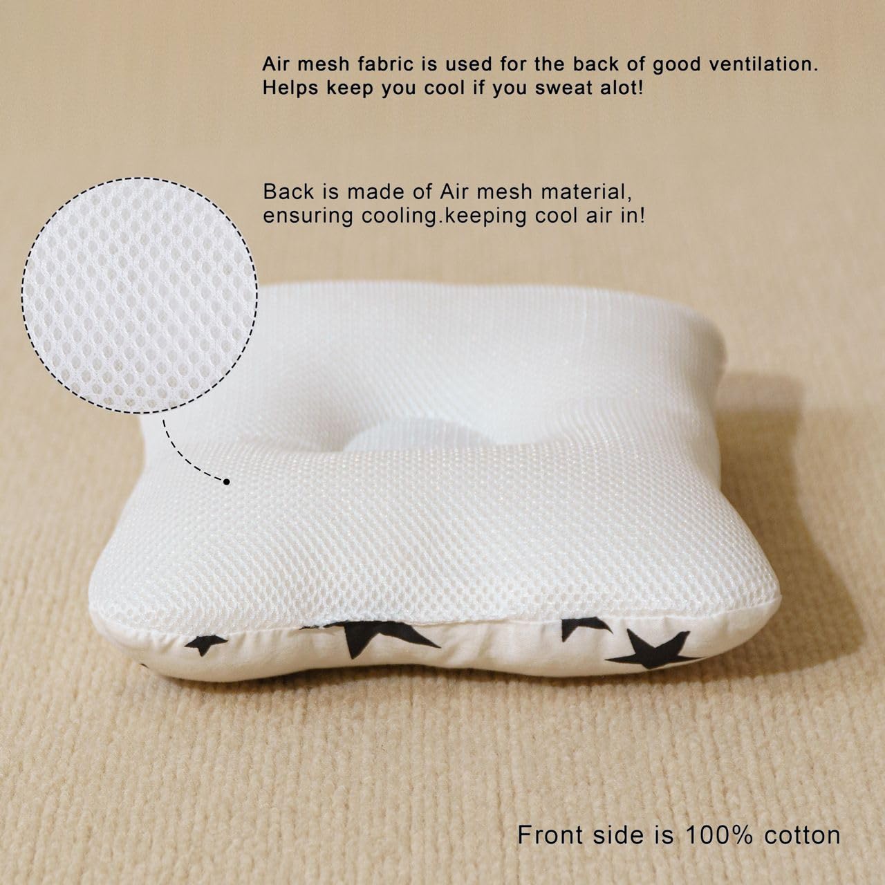 AONELAS - Cuscino da viaggio unisex, 12 x 9, portatile, 100% cotone, Airmesh traspirante, fresco, controllo del sudore, piccolo cuscino multifunzionale, decorazione