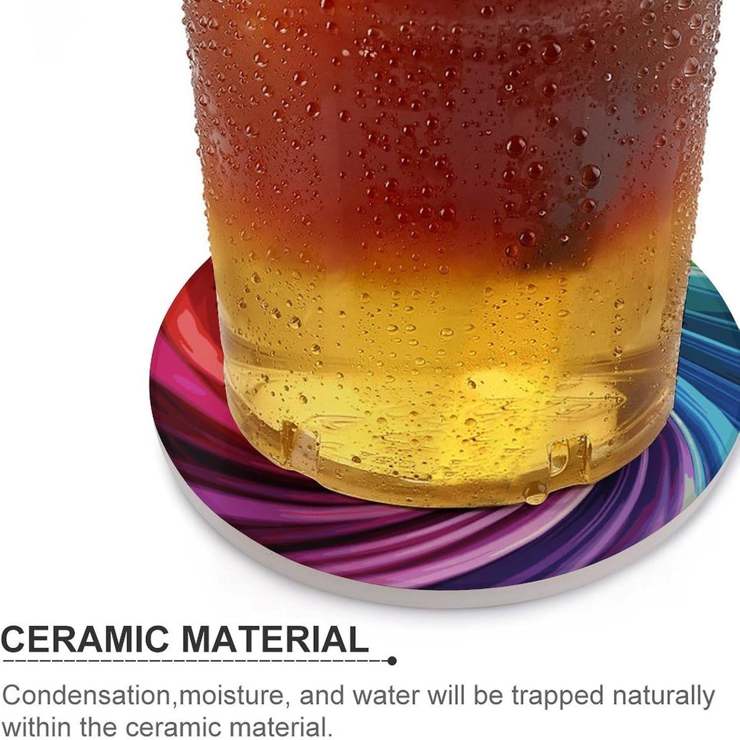 Rainbow Spiral Coasters Round Coasters Set Ceramic Stone Coaster with Cork Base Coffee Cup Beverage Cup Mat Cute Funny Table Drinks Coaster for Mugs and Cups Office Kitchen