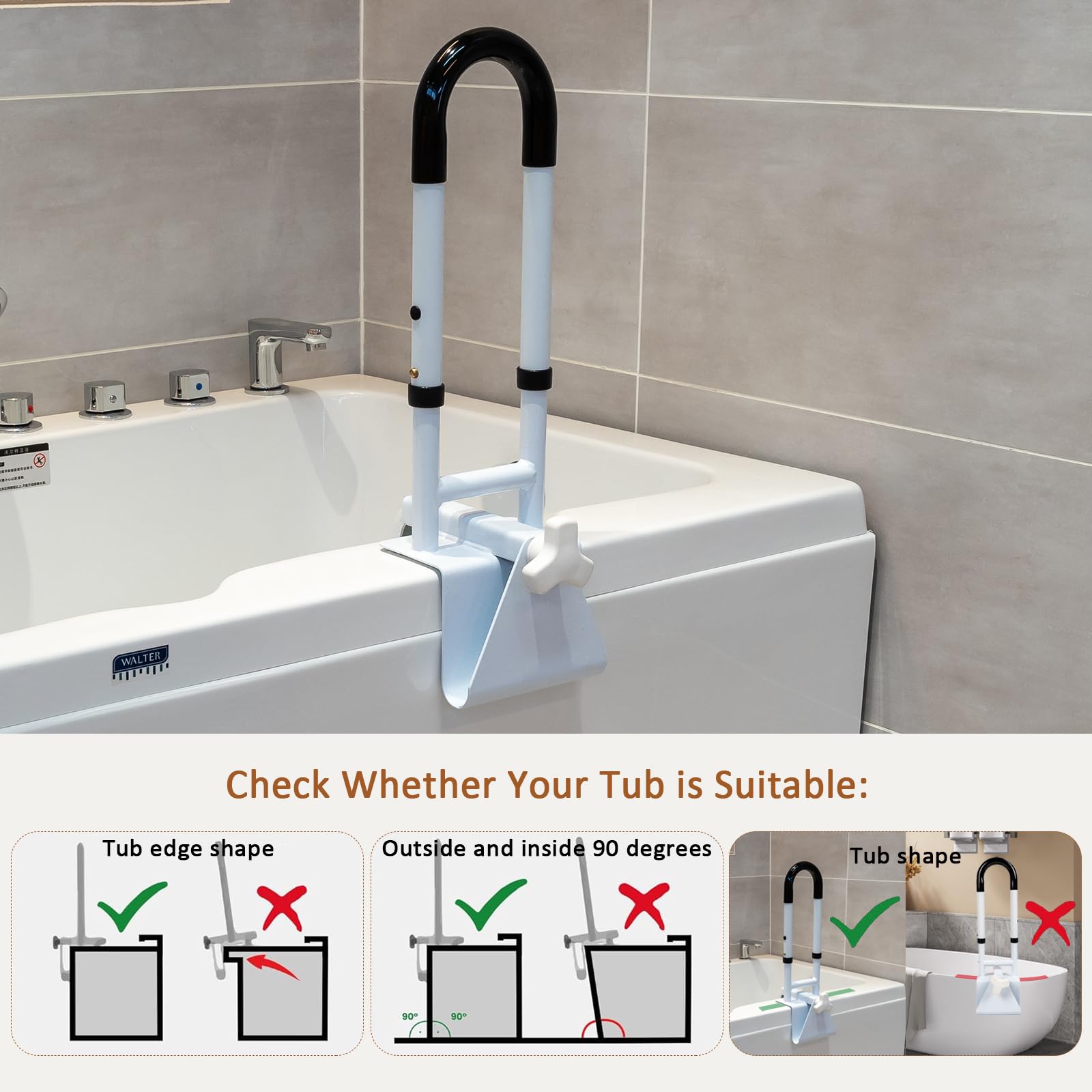 Maniglia Accesso Vasca Regolabile, Maniglia Accesso Vasca Imbottita, Maniglione Vasca da Bagno Anziani, Fissaggio Portante Fino a 136 KG Senza Foratura, Tenuta Sicura, Regolabile in Modo Flessibile
