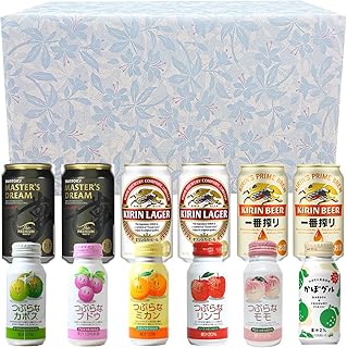 つぶらなアソートとキリンラガー 一番搾りマスターズドリームのジュースとビールのギフトセット計12本セットマスターズドリーム2ラガー2一番搾り2カボス1かぼグル1リンゴ1モモ1つぶらなミカン1ブドウ1