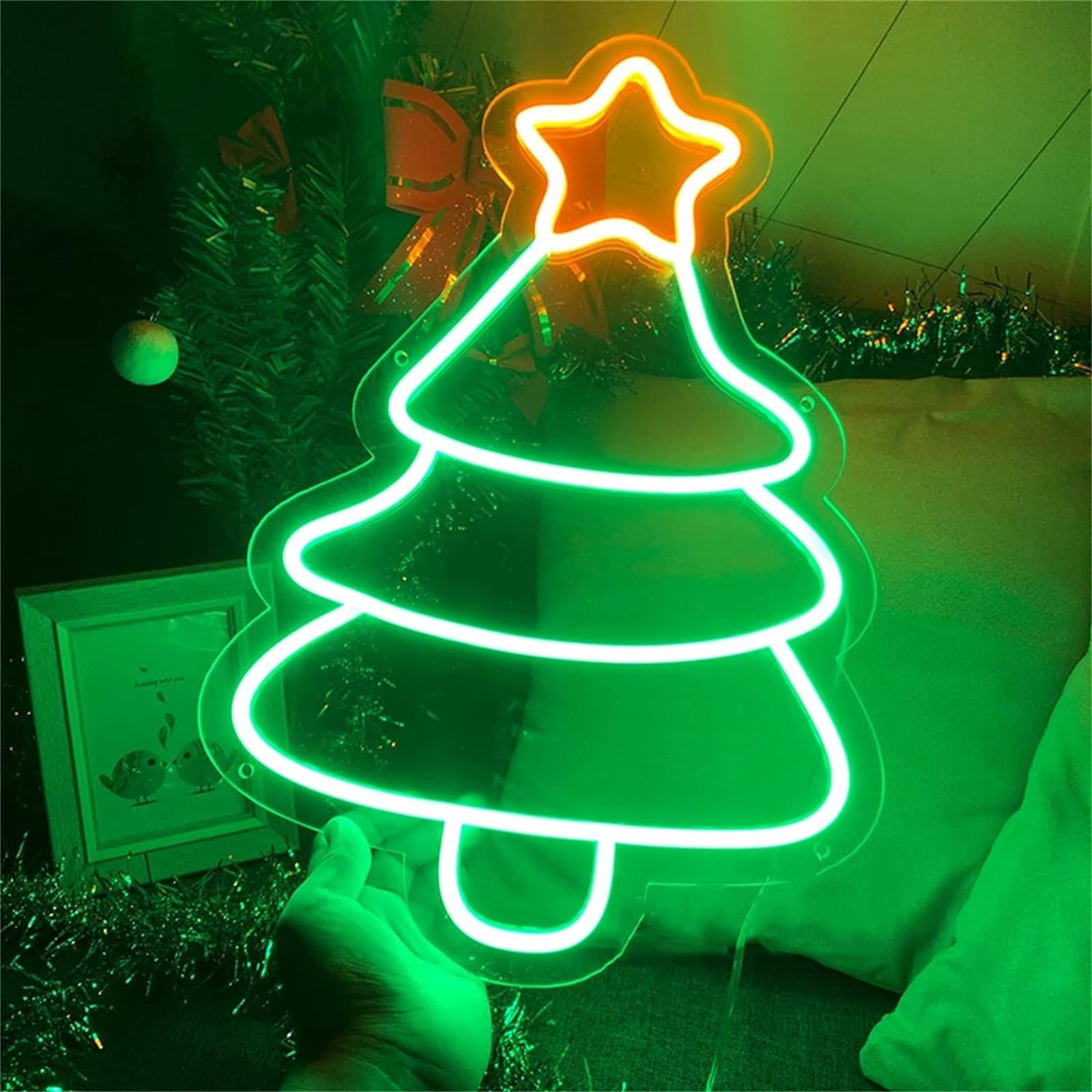 Akrylowy podświetlany napis Znak neonowy LED choinka neonowy znak, studio biznesowe kawiarnia sklep klub świąteczny festiwal LED lekka dekoracja ścienna 60x88cm Znak świetlny na ścianę domu
