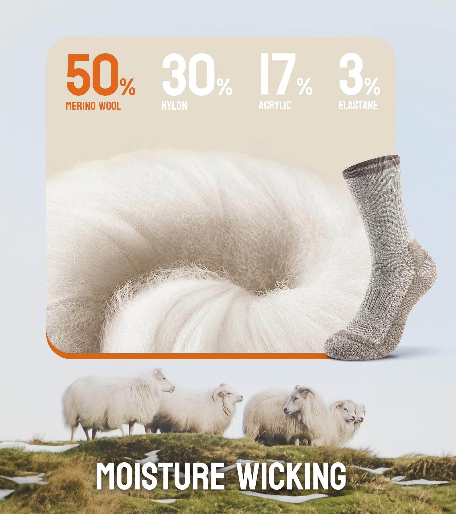 TANSTC Calze in Lana Merino, Calzini Invernali Classici, Traspiranti, per Uomo e Donna, Antiscivolo, Nero/Grigio/Colorato. 3 Paia, 35-38 39-42 43-46 47-50