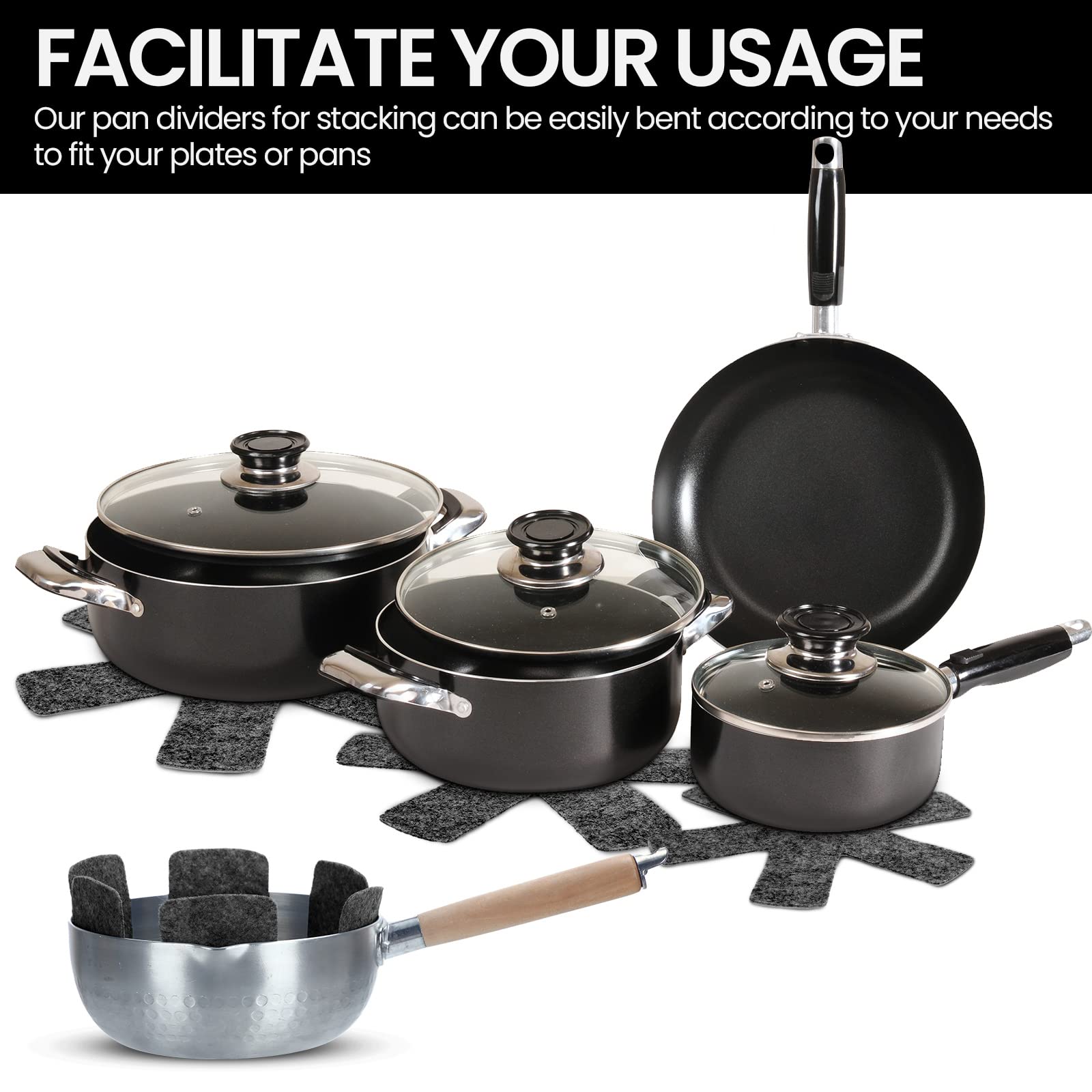 Uxcell 12-Pack Pot And Pan Protectors – Felt Dividers, 3 Sizes (10”, 14”, 15”), Gray, Stacking Storage - View #10