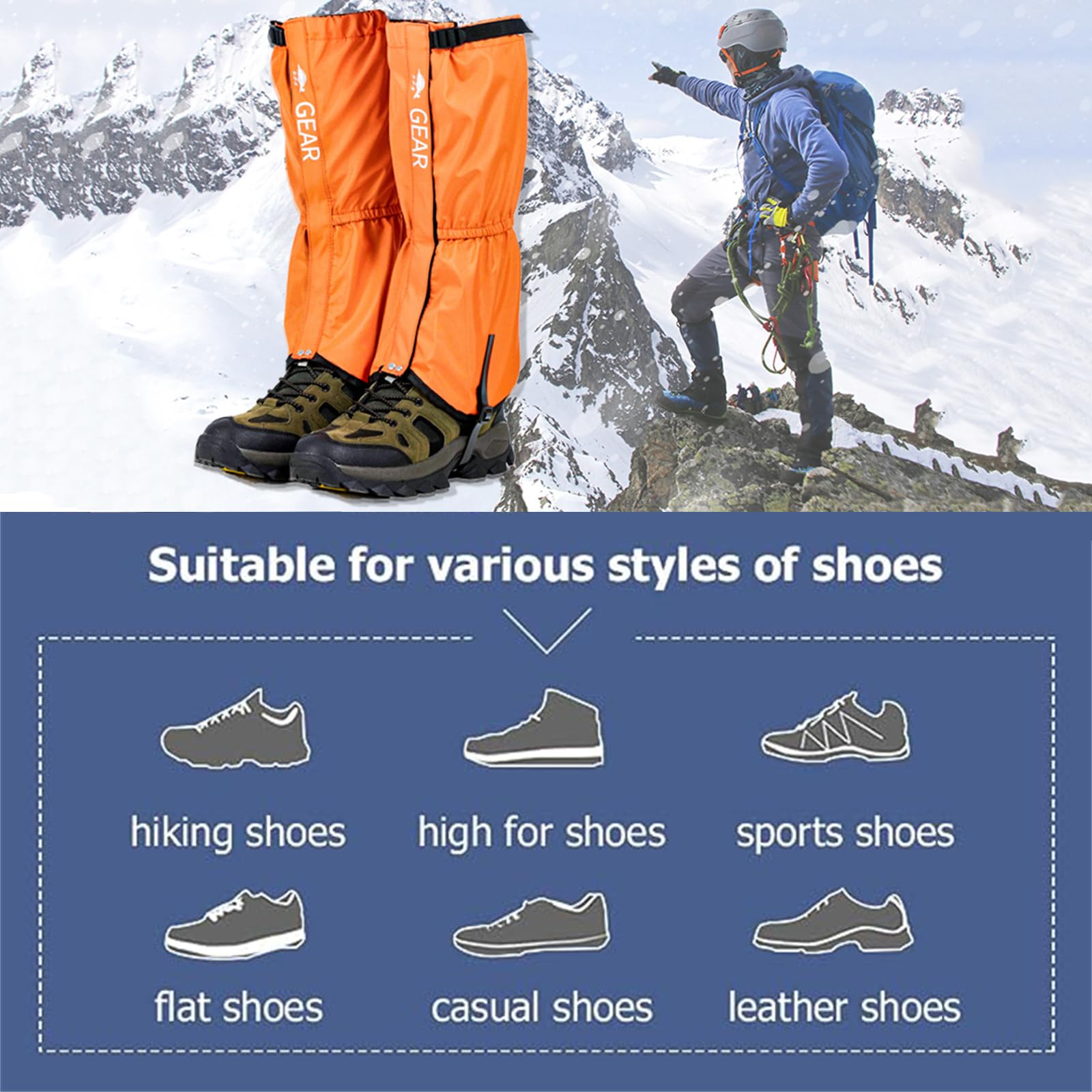 Hixingo Polainas Impermeables Senderismo Mujer Hombre, Trekking Ligera Polainas De Nieve para Piernas a Prueba de Viento Nieve Lluvia para Montaña Caza Esquí