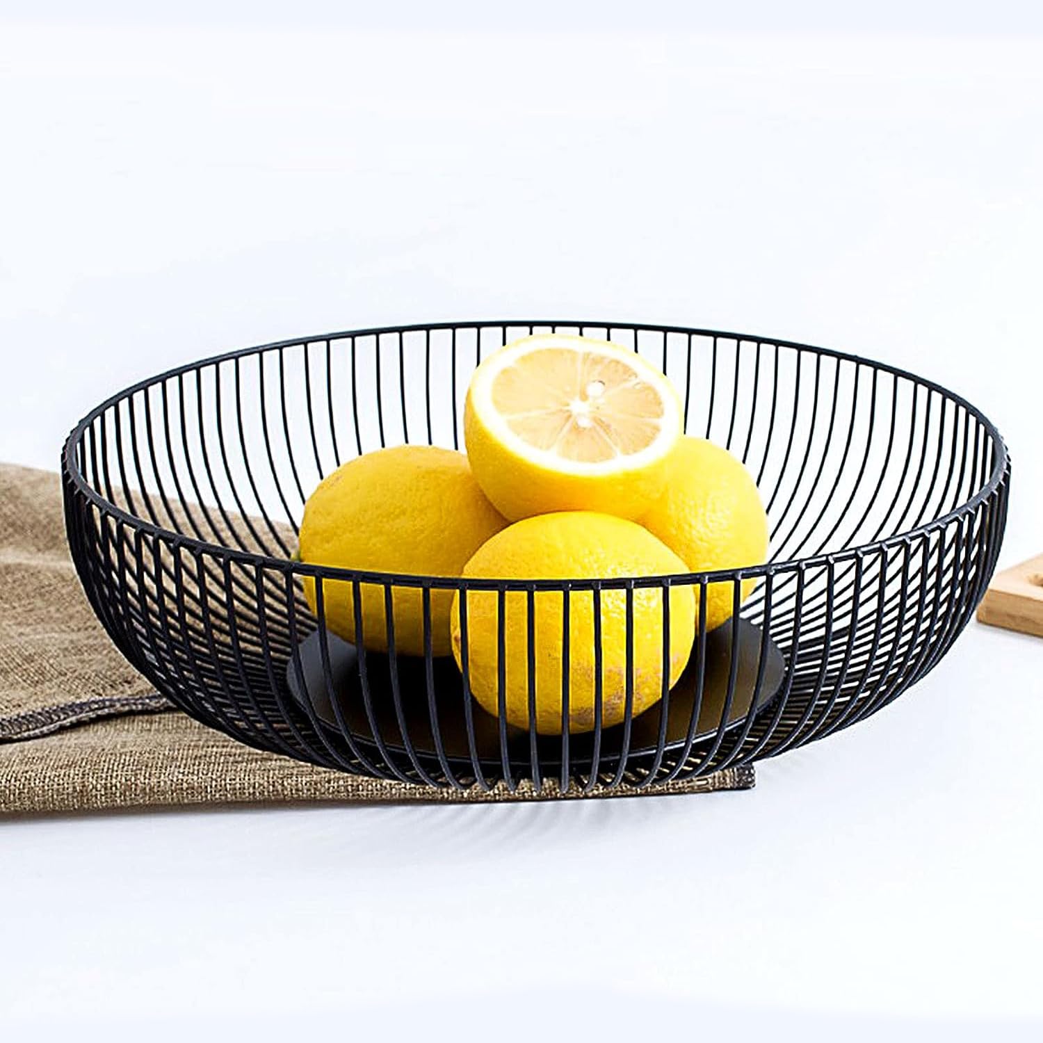 KASTWAVE Fruit Bowls for Kitchen Counter, Metal Wire Fruit Basket, Hemisphere Shape Black Holder Storage for Vegetable Snack Bread Serving Candy Table Dining