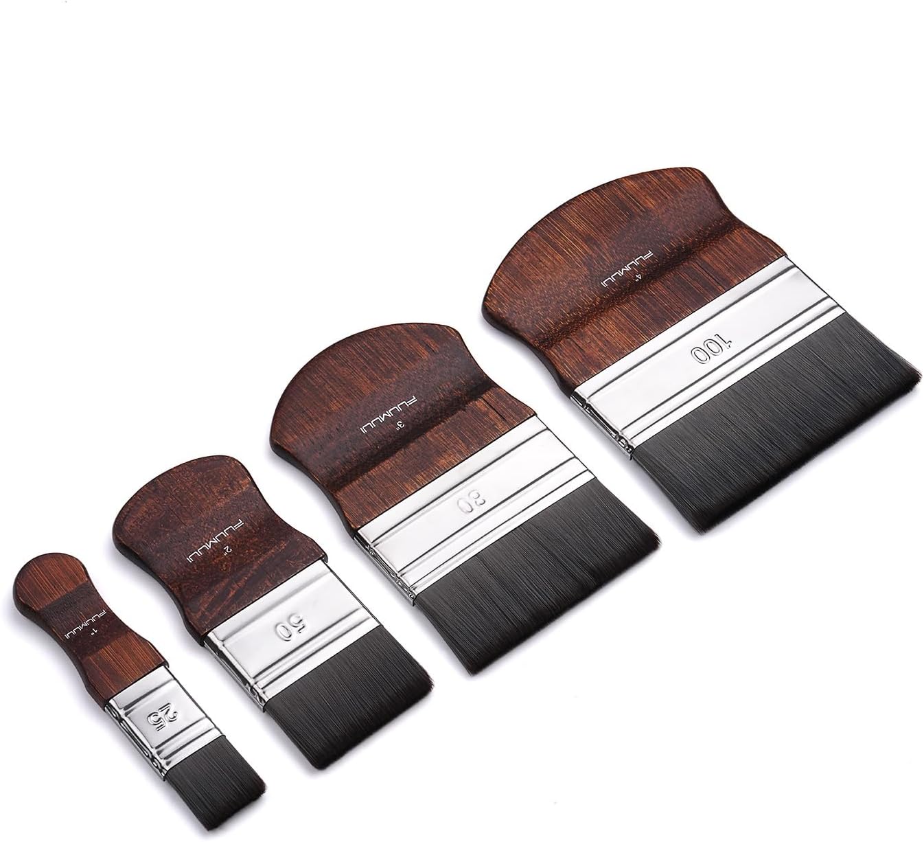 Fuumuui 4pcs Flat Paddle Paint Brush Set, Scale Brushes, Large Blending Paint Brush, Wide Flat Paint Brushes with Short Ergonomic Handle for Oil and Acrylic Paints(1'', 2'', 3'', 4'')