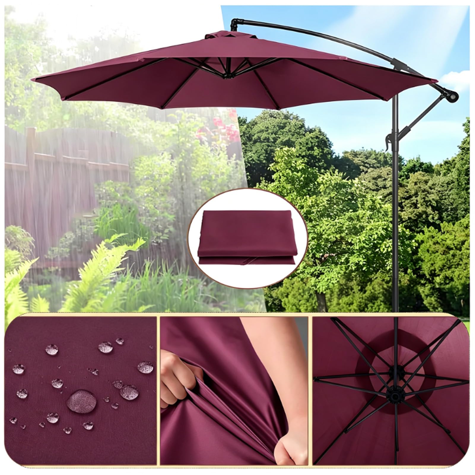 Zapasowy pokrowiec na parasol przeciwsłoneczny, 2-4 m, 6/8 wsporników, pokrowiec na parasol rynkowy i parasol przeciwsłoneczny do ogrodu, na basen, plażę, taras i balkon, 270 cm, 8 żeber