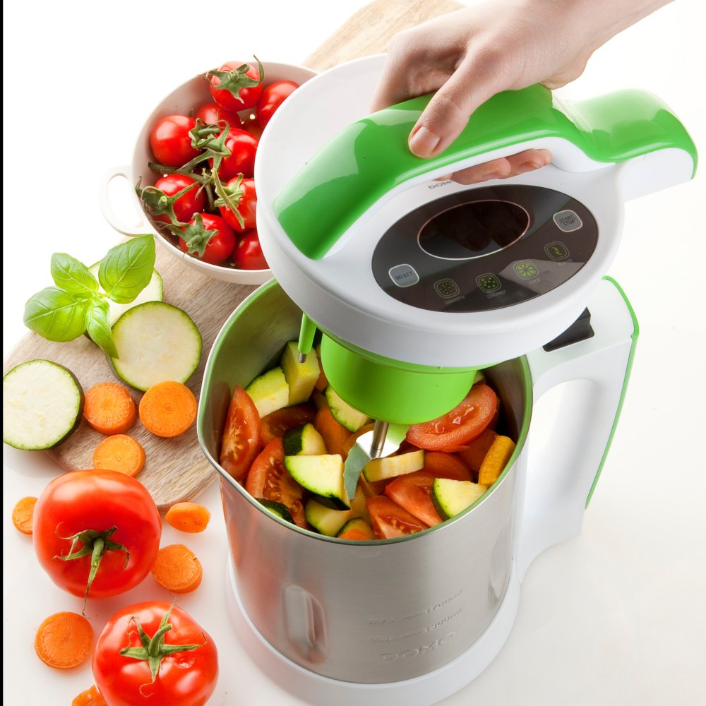 Domo Cuiseur à soupe XXL Easy pour préparer une soupe en 20 minutes – Sans effort DO499BL – Cuisiner une soupe très facile – Argenté/blanc/vert