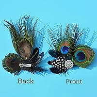 Vista 5 de Pinza para el pelo de plumas de pavo real, estilo vintage, tocado con cristales para mujeres y niñas, hermosos accesorios para el cabello de pavo