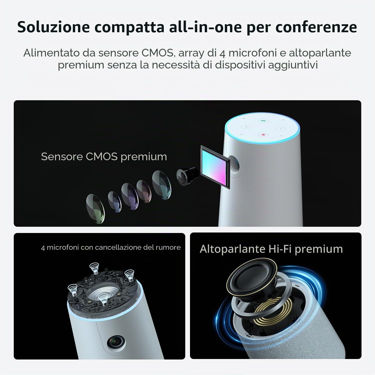 Nuroum C20 All-in-one Webcam con Microfono e Altoparlante, Webcam Full HD 1080P con ultra grandangolare 100°, Videocamera con riduzione del rumore, USB plug&play per Zoom/Teams/Google Meet PC/Desktop