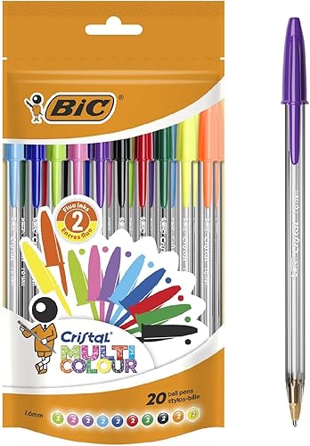BIC Cristal - BolĂgrafos multicolor, varios colores, bolĂgrafos biro para uso diario con punta ancha (0.063 in), paquete de 20 unidades BIC Cristal - BolĂgrafos multicolor, varios colores, bolĂgrafos biro para uso diario con punta ancha (0.063 in), paquete de 20 unidades
