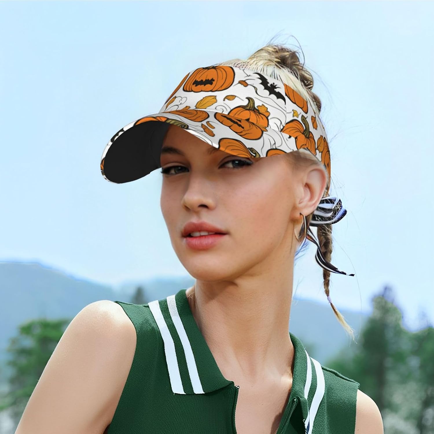 Halloween Pumpkin Patterns Print Sport Sun Visor Hats Adjustable Empty Top Baseball Cap Ball Caps Sun Hat for Women and Men Black