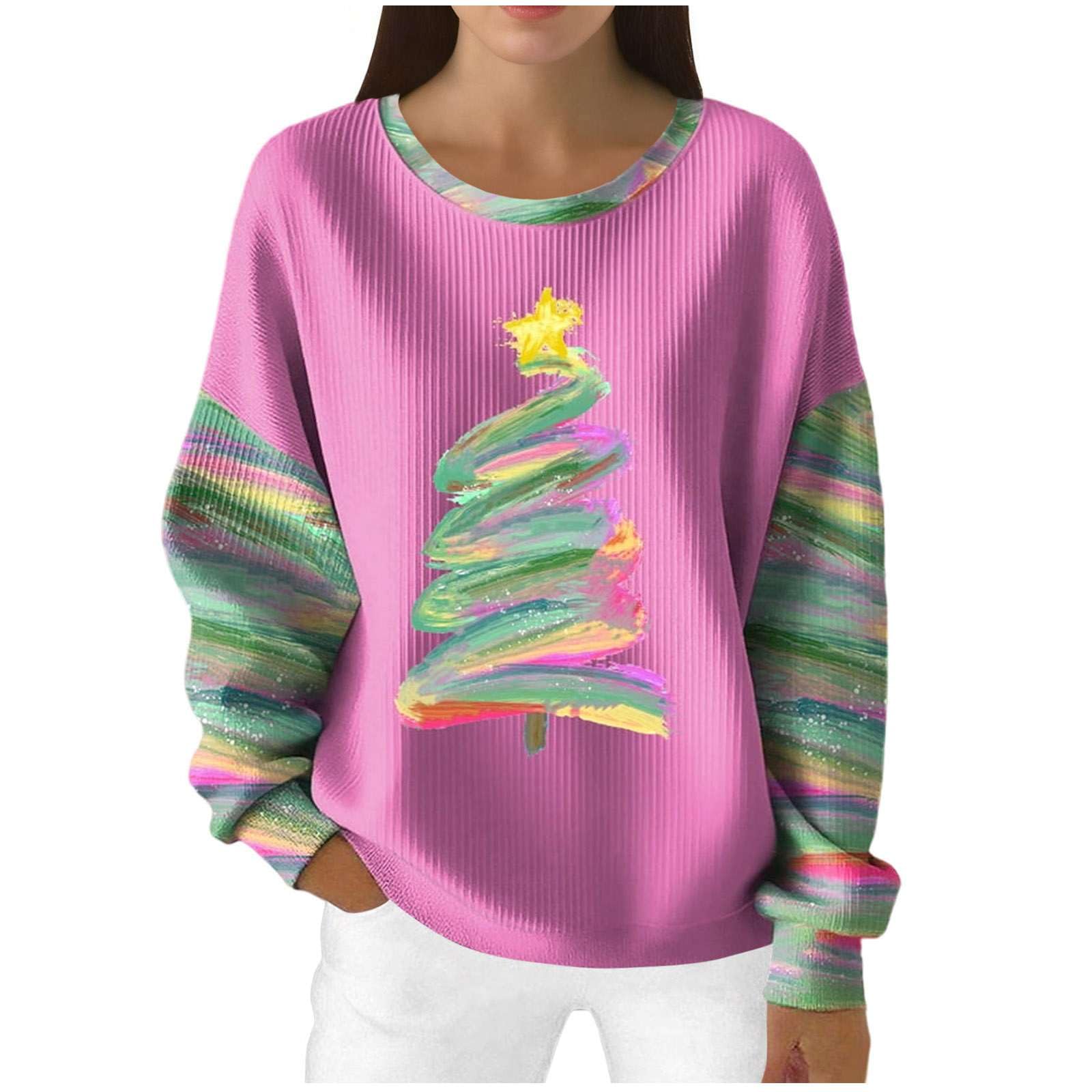 GDSAFS Womens Christmas Sweatshirt Trendy Plus Size Pullover Sweater Long Sleeve Holiday Festive Loose Top