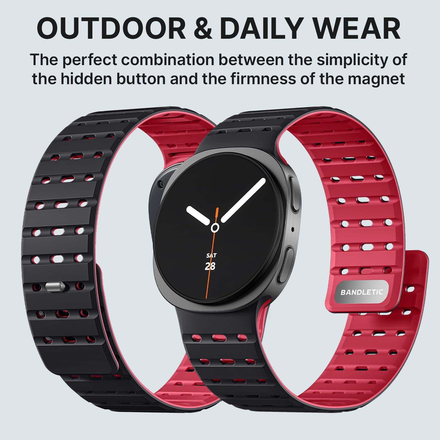 Bandletic Magnetic Silicone Band Compatible with Samsung Galaxy Watch 8 40mm 44mm / Watch 8 Classic 46mm 2025, No Gap Soft Breathable Replacement Strap for Men Women, Black/Red - Image 4